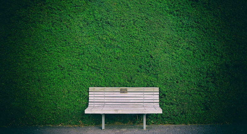 A wooden bench with metal arms, featuring a bespoke design, is placed against a tall, lush green hedge. The bench sits on a stone-paved area, and a plaque is affixed to the top backrest slat of the bench. The entire backdrop is dominated by the dense green foliage. - a room in the garden