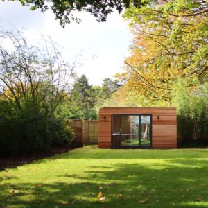 Unique designer garden art studio with sliding doors