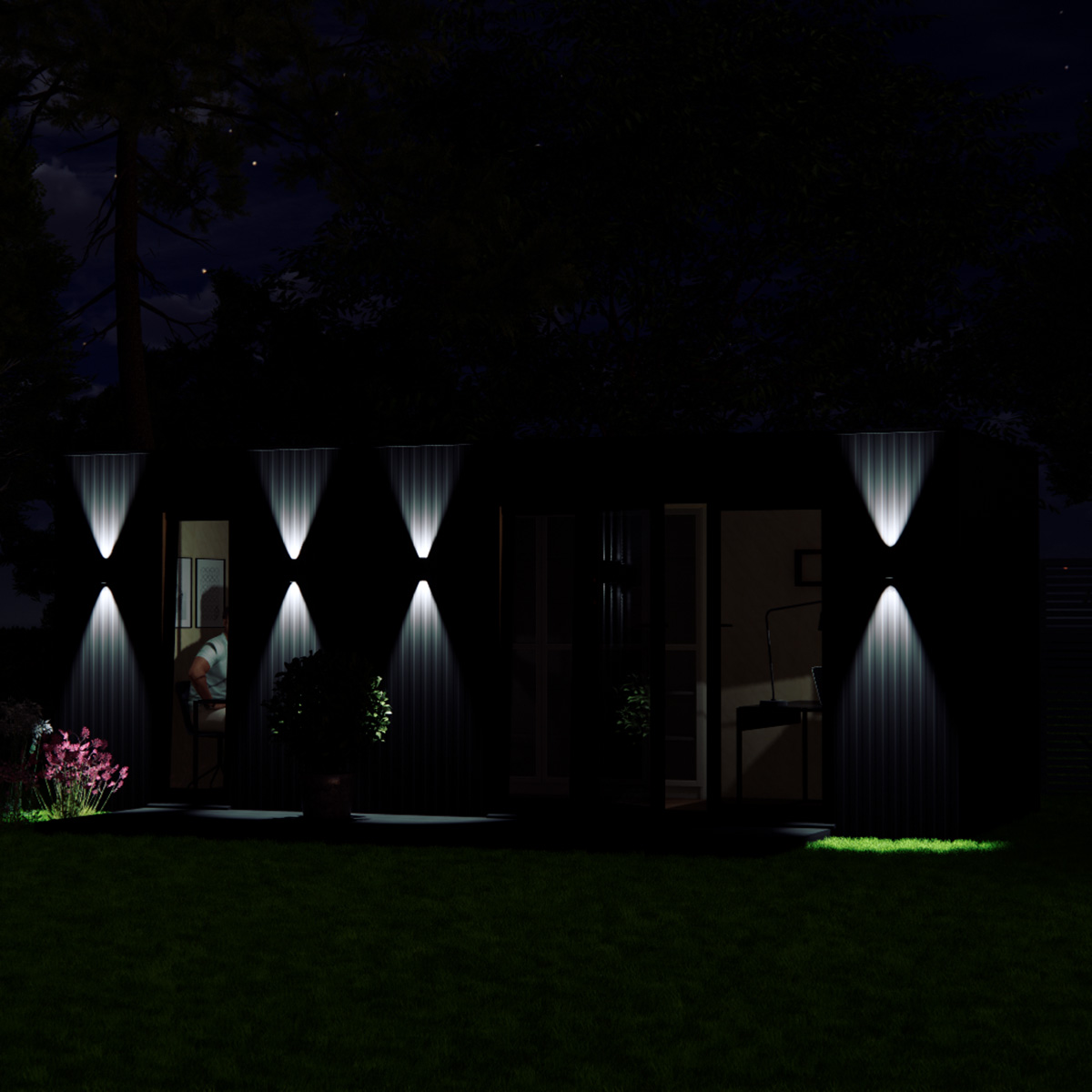Night time visualisation of 2.6 by 6.2 garden room