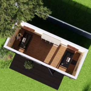 Interior layout of 2.6 by 6.2 garden room