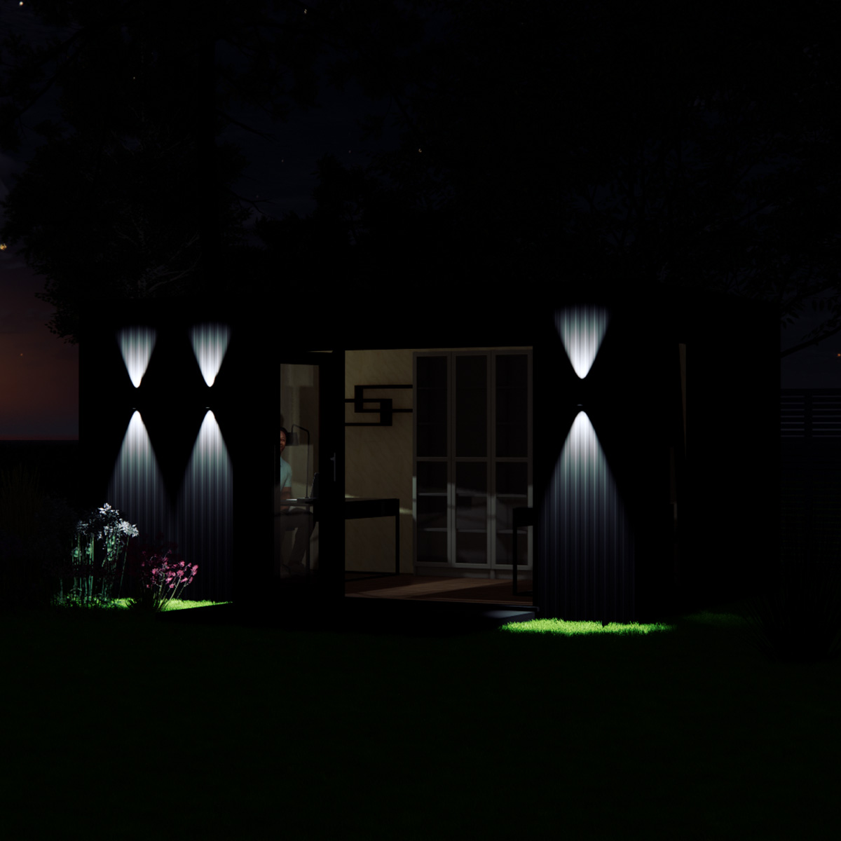 Night time visualisation of 3.0 by 5.0 garden room