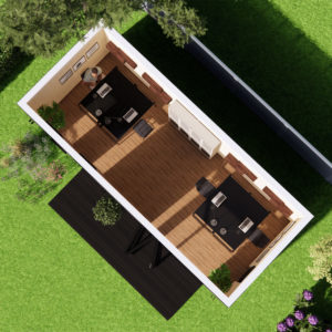 Interior layout of 3.0 by 7.4 garden room