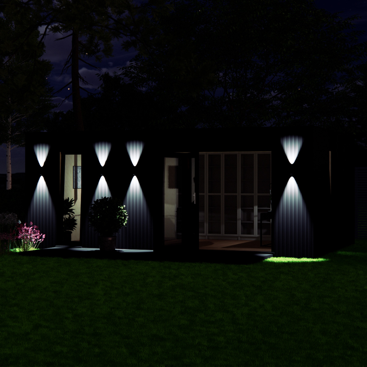 Night time visualisation of 3.6 by 6.2 garden room
