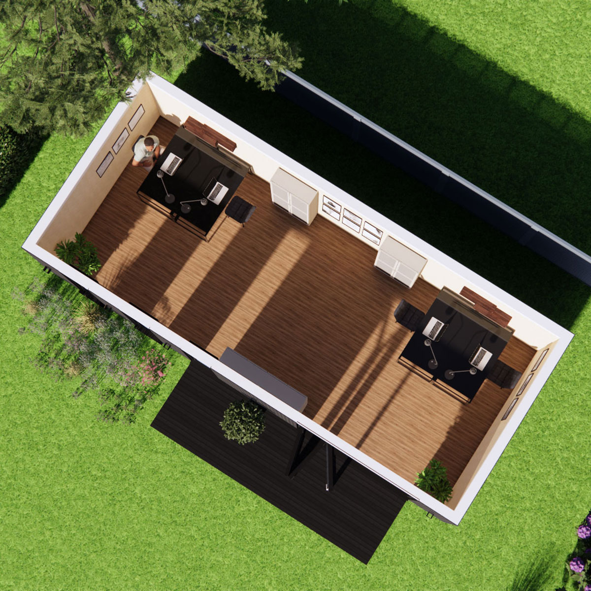 Interior layout of 3.6 by 8.6 garden room