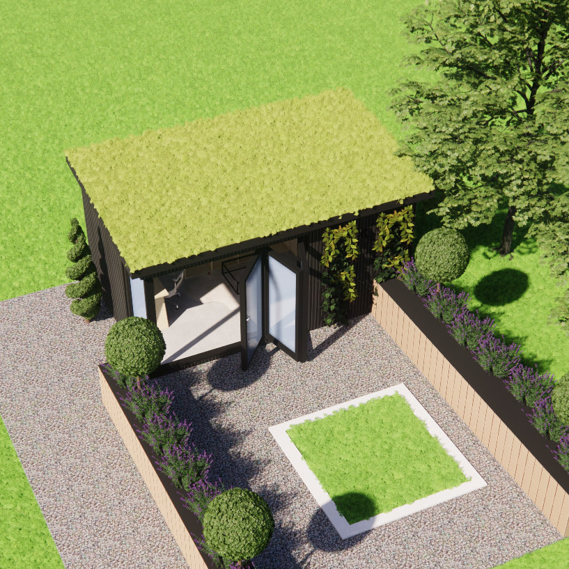 Garden office with green roof visualisation