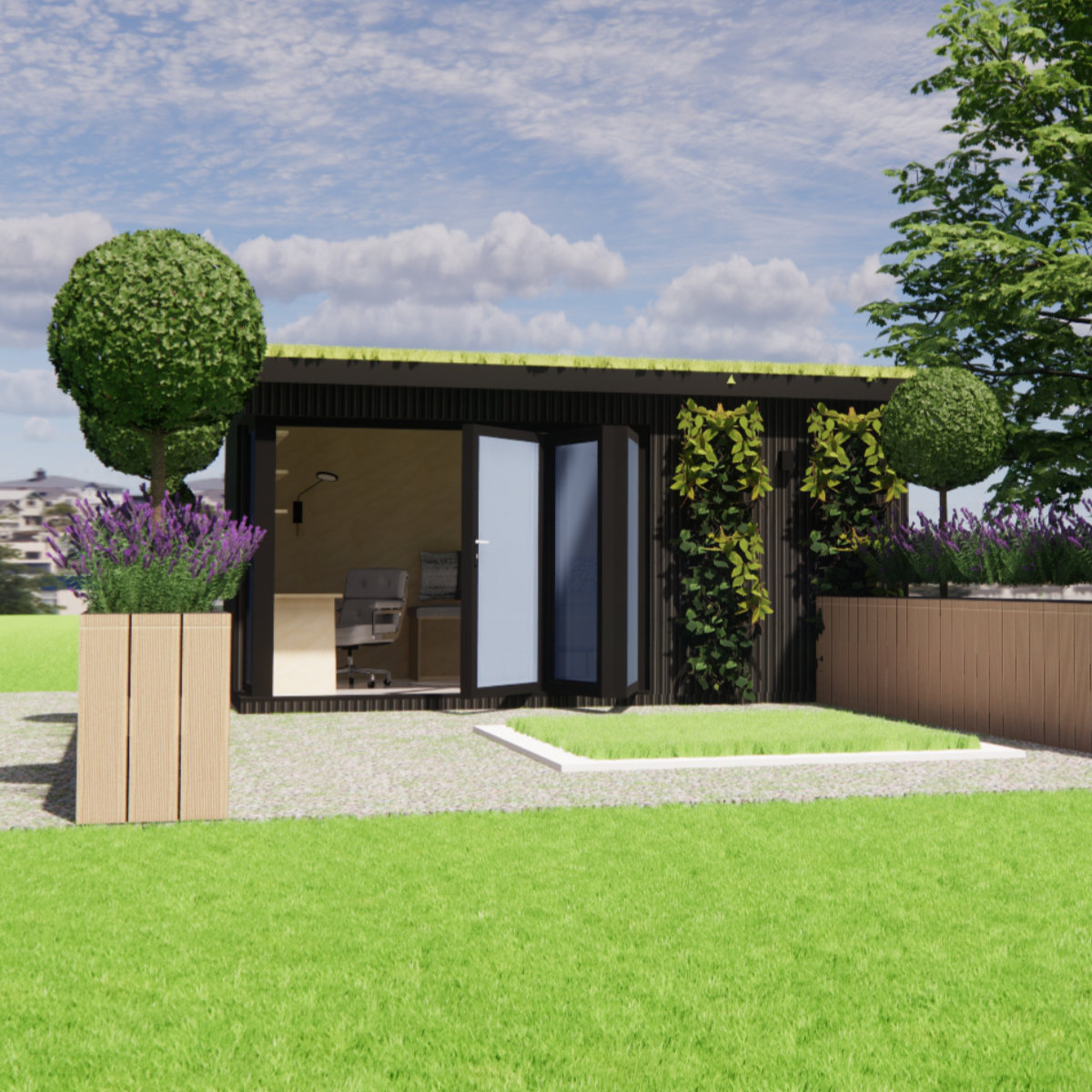 Garden office with green roof design
