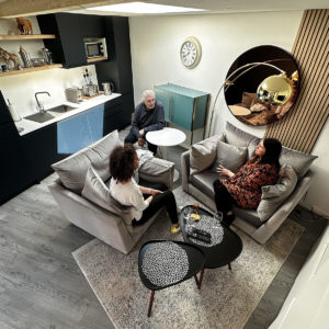 Interior design of open-plan kitchen living room for designer mobile home