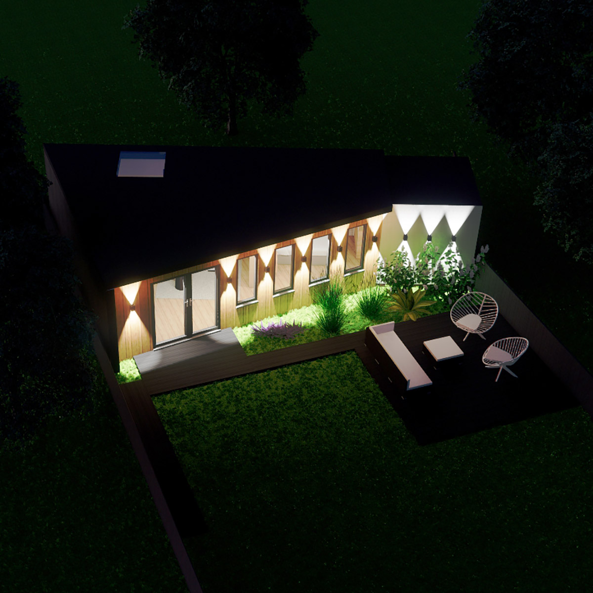Night visualisation of bespoke mobile home