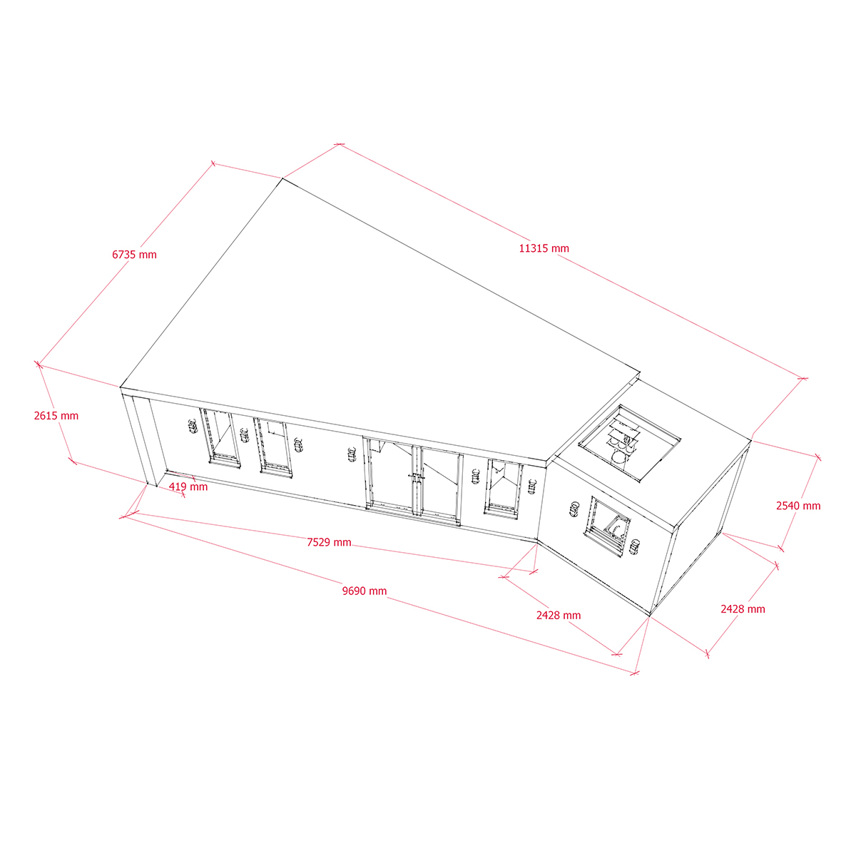 exterior dimensions of uniquely shaped mobile home