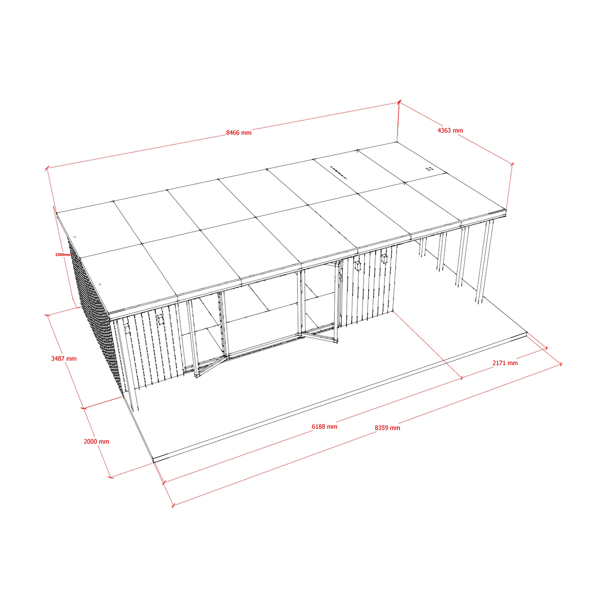 Exterior dimensions of bespoke summerhouse with roof overhang