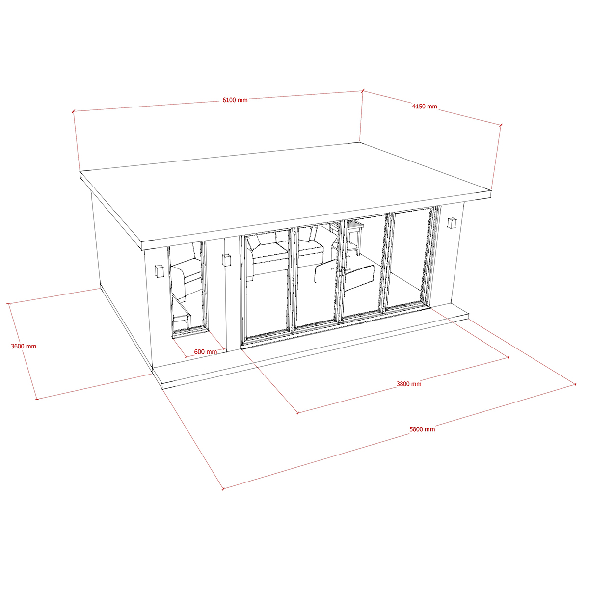 Exterior dimensions for designer garden room