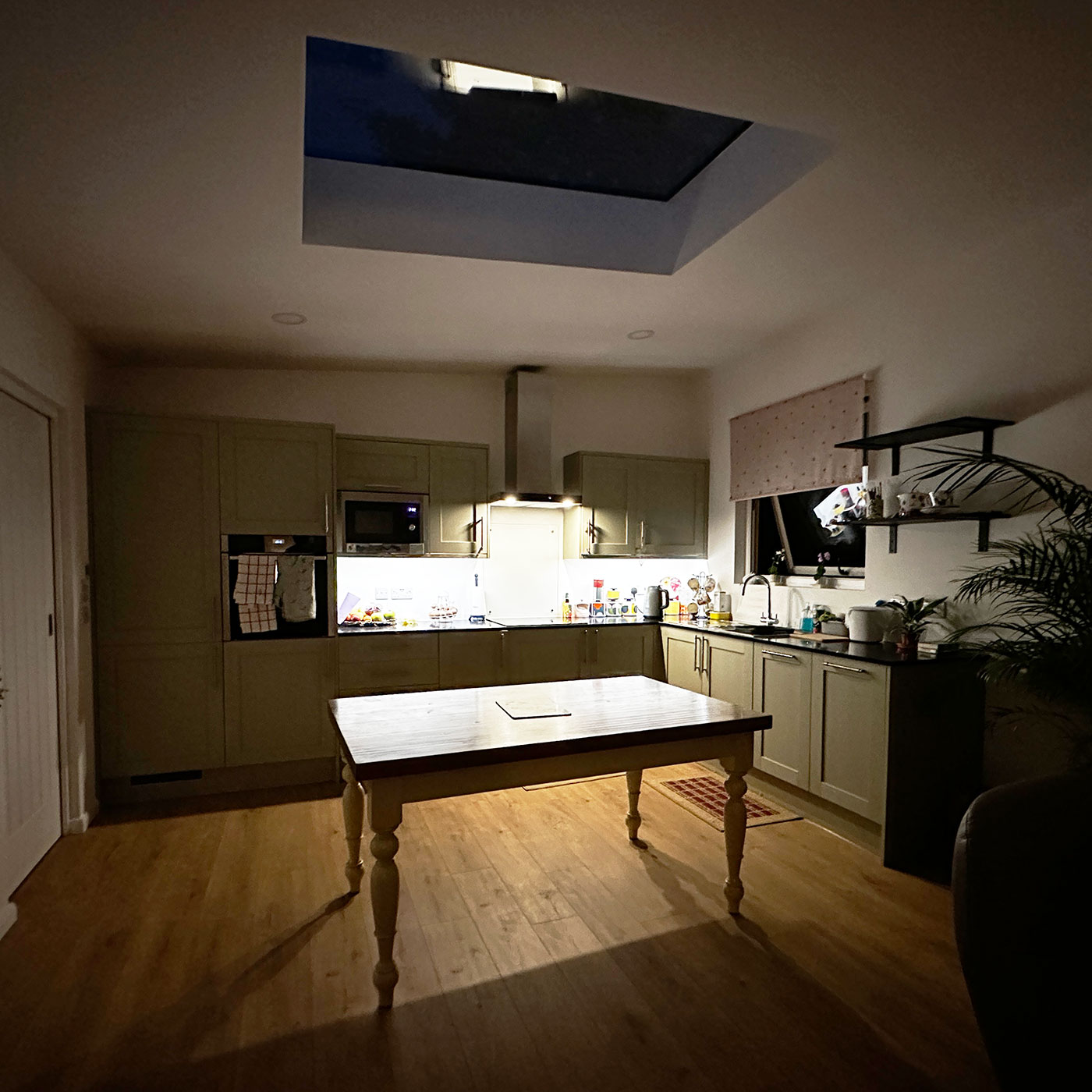 Mobile home kitchen area with skylight