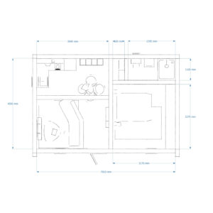 Interior dimensions for live-in garden room 5.0m by 7.4m