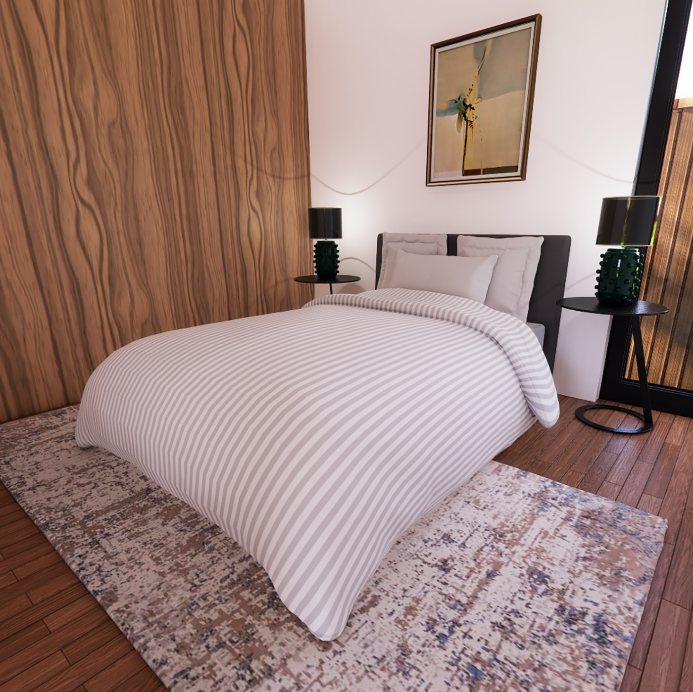 Bedroom area visualisation inside 6.2m by 8.6m mobile home