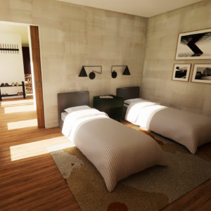 Bedroom area design for 4.8m by 14m garden home