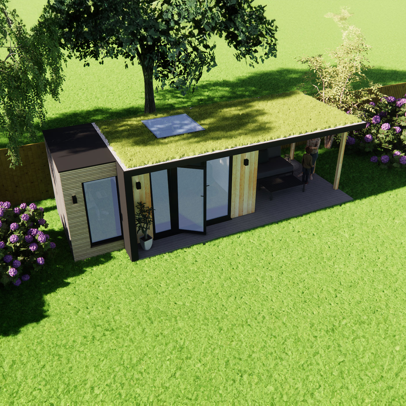Garden room design with green roof and skylight 2.6m by 5.0m