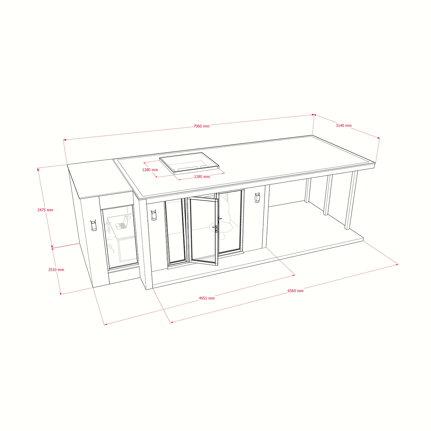 Exterior dimensions for 2.6m by 5.0m garden room