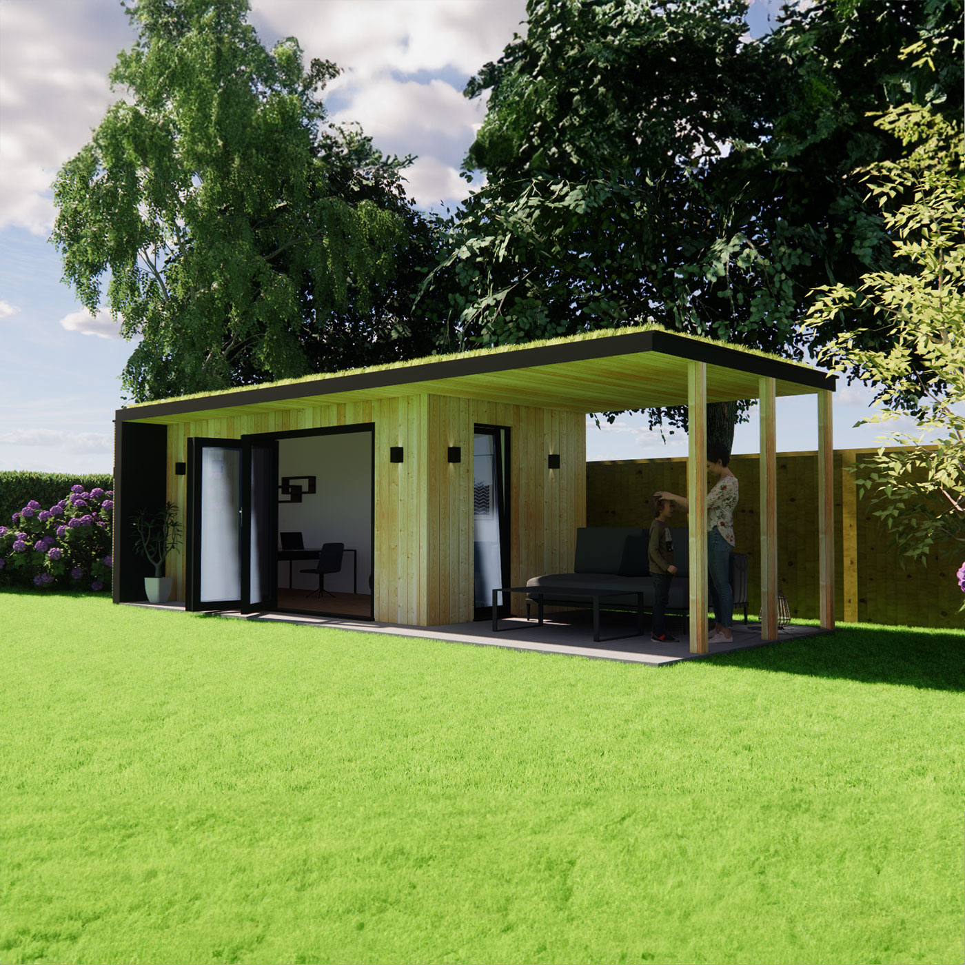 Visualisation of garden office with green roof 2.6m by 6.2m