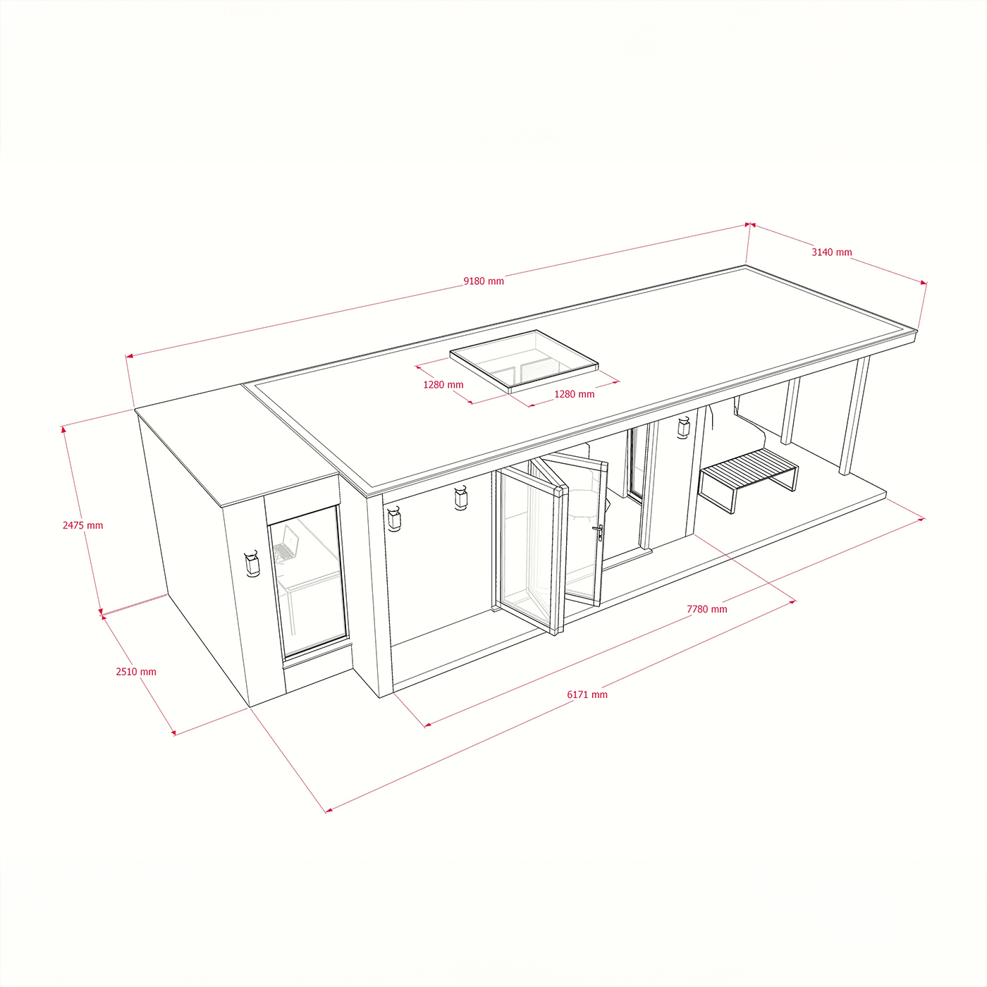 Exterior dimensions for 2.6m by 6.2m garden office