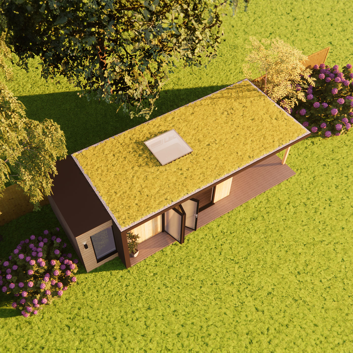 Garden room design with green roof and skylight 3.0m by 6.2m