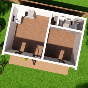 Visualisation of mobile home floorplan 5.0m by 7.4m