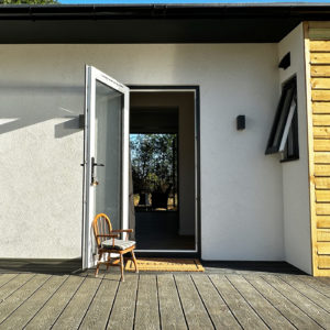 Front doorway and decking for bespoke mobile home
