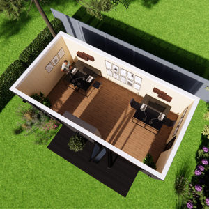 Interior visualisation of garden room 3.6m by 7.4m
