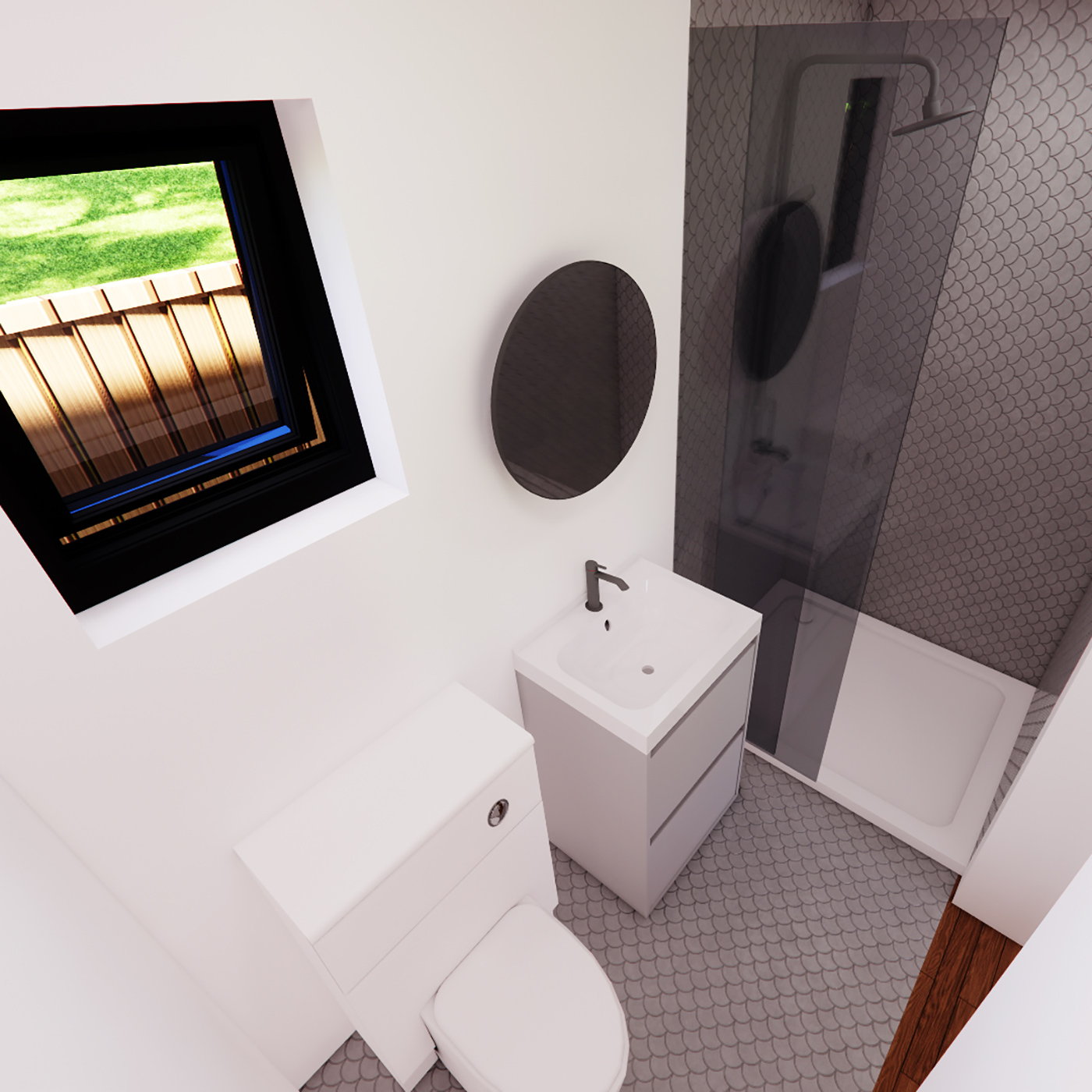 Bathroom visualisation for 5.0m by 7.4m mobile home