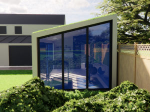 Bespoke visualisation for garden gym with windows