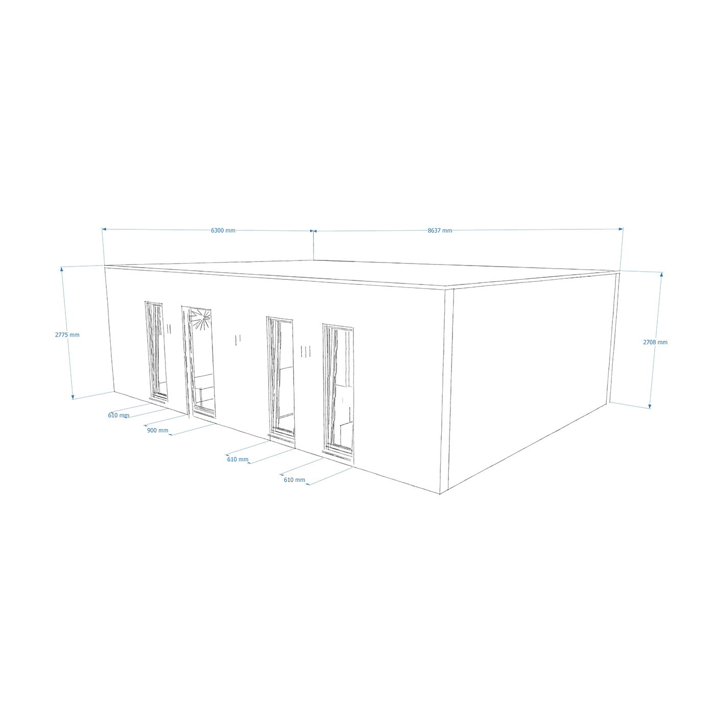Exterior dimensions for 6.2m by 8.6m mobile home
