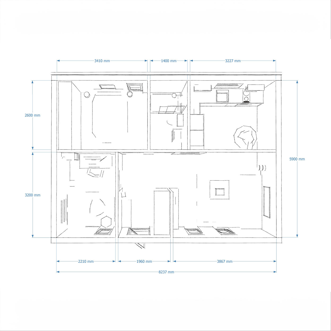 Interior dimensions for live-in garden room 6.2m by 8.6m