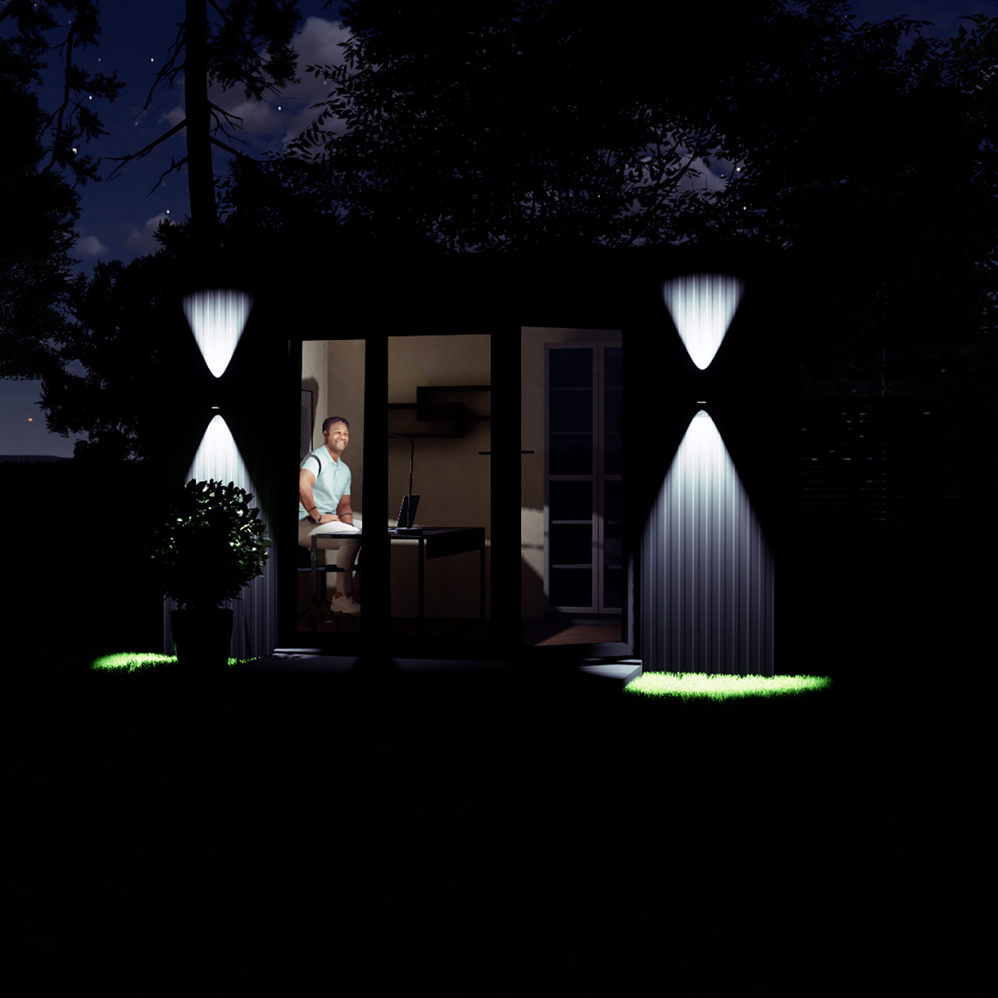 Night time visualisation of 2.6m by 3.8m garden room design