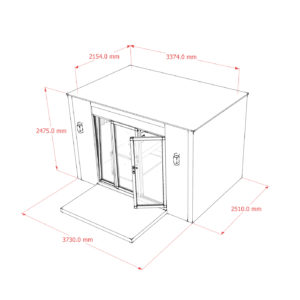 Exterior dimensions of 2.6m by 3.8m garden room