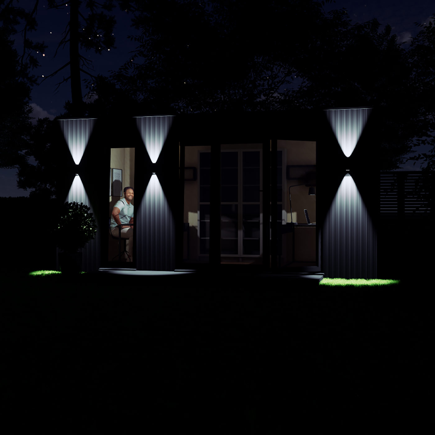 Night time visualisation of 2.6m by 5.0m garden room design