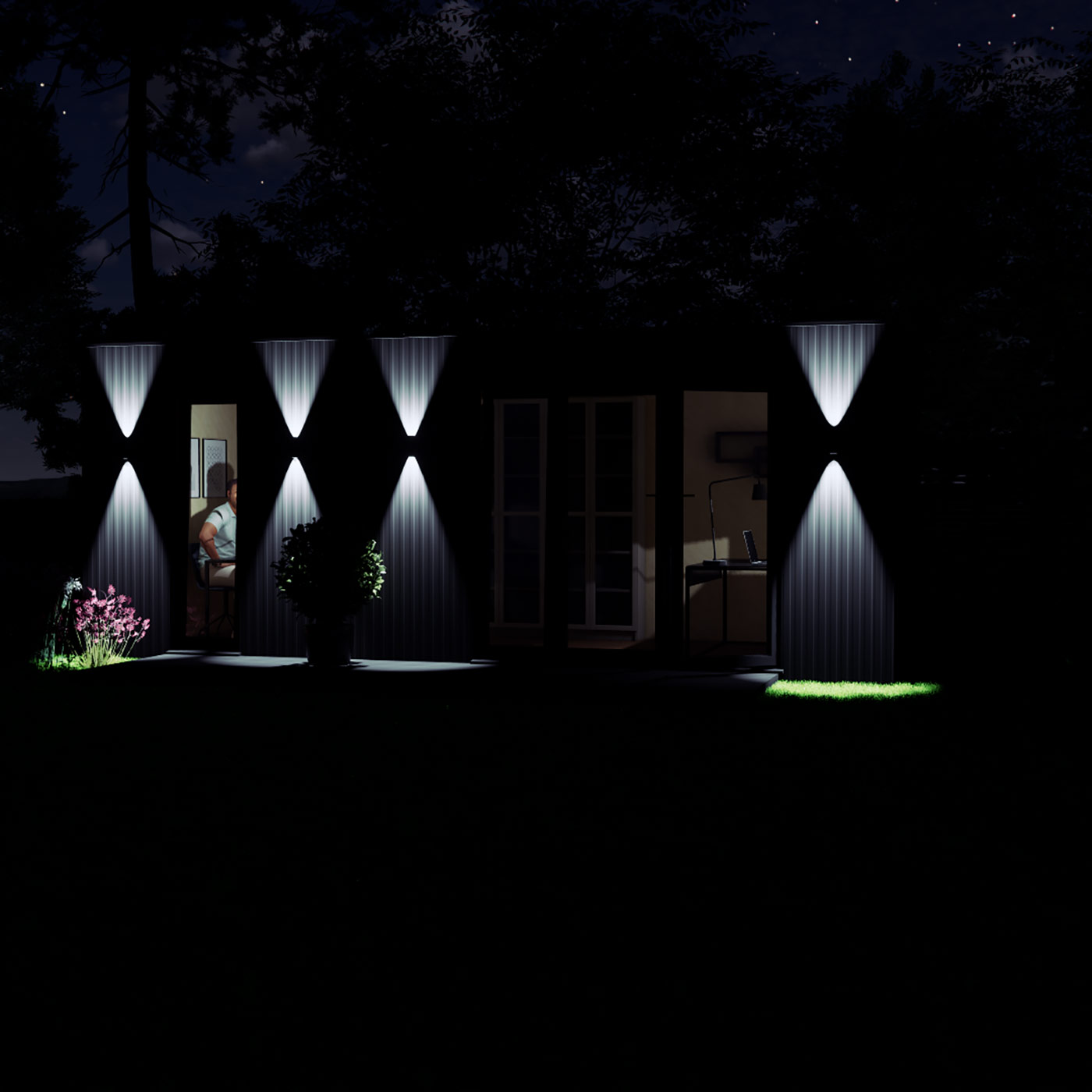 Night time visualisation of 2.6m by 6.2m garden room design