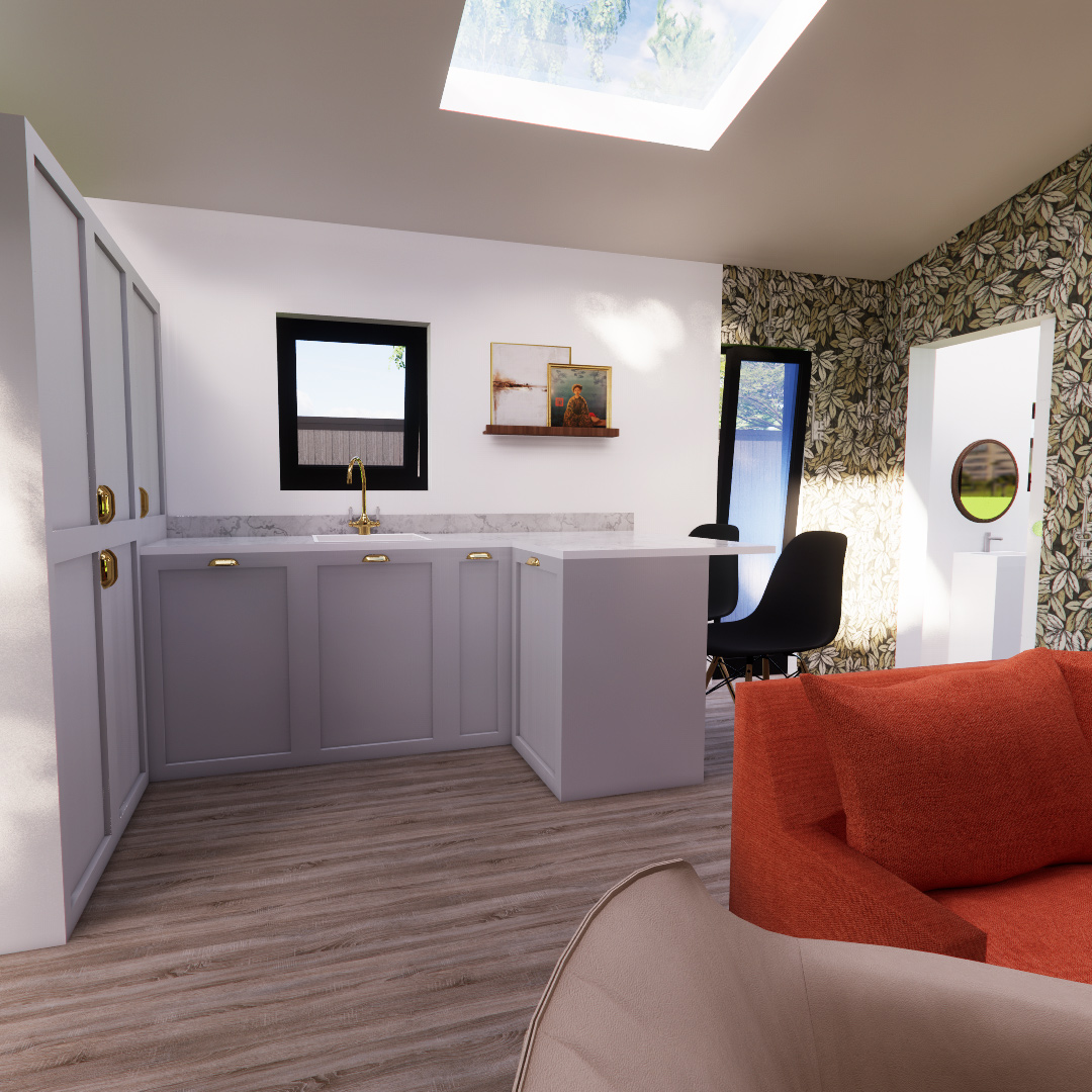 Kitchen area interior design 4.8m by 8.4m mobile home