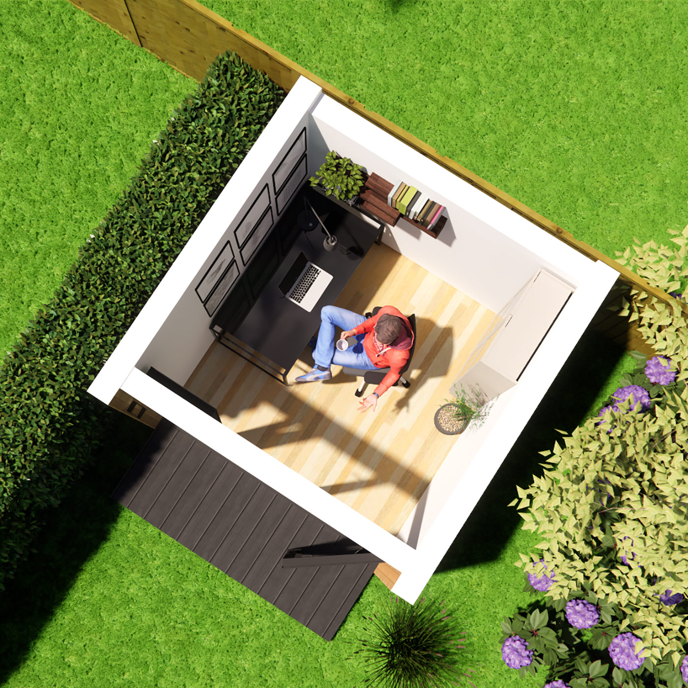 Floorplan visualisation of 2.6m by 2.6m garden office