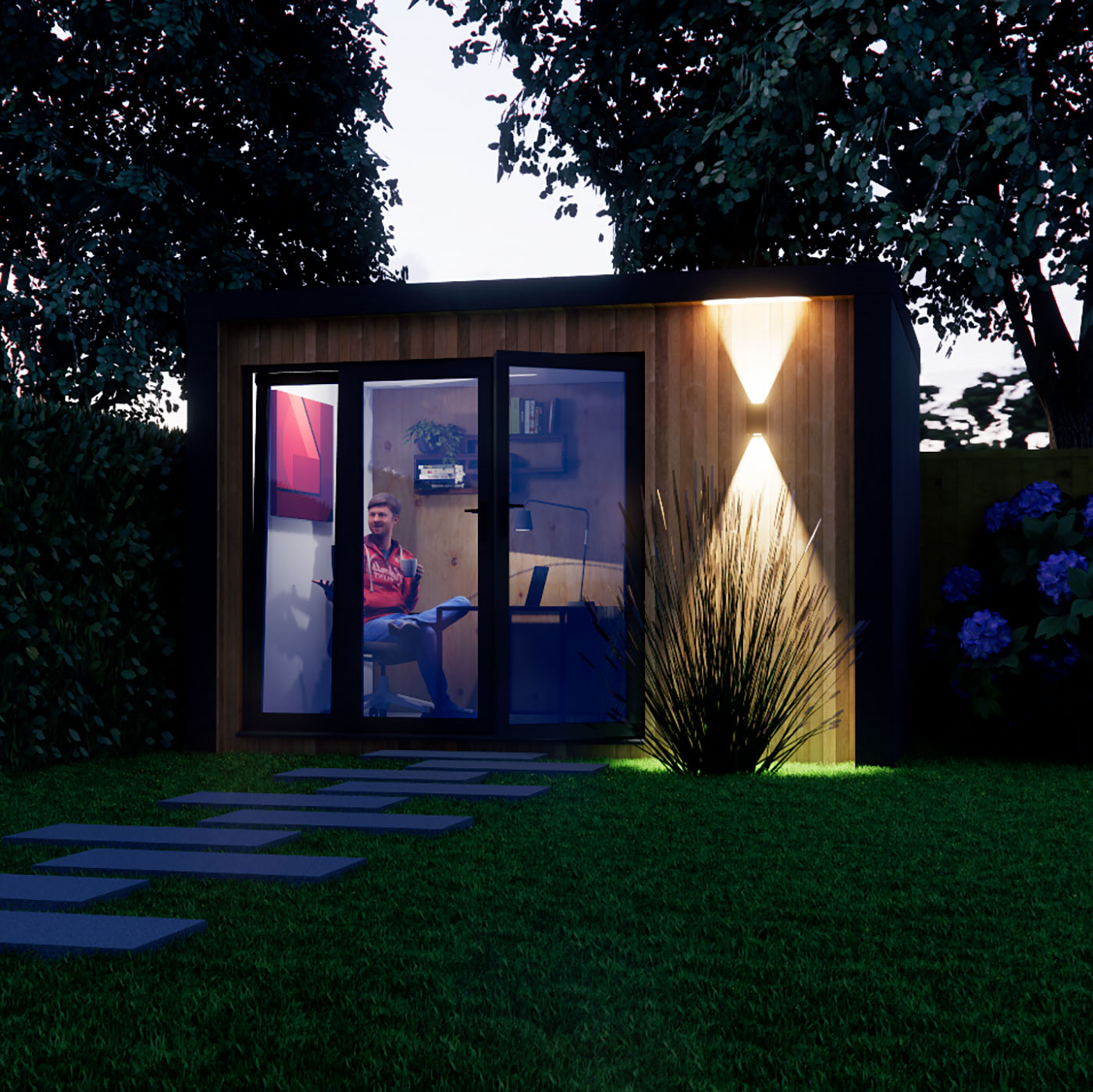 Night time visualisation of 2.6m by 3.8m garden room design