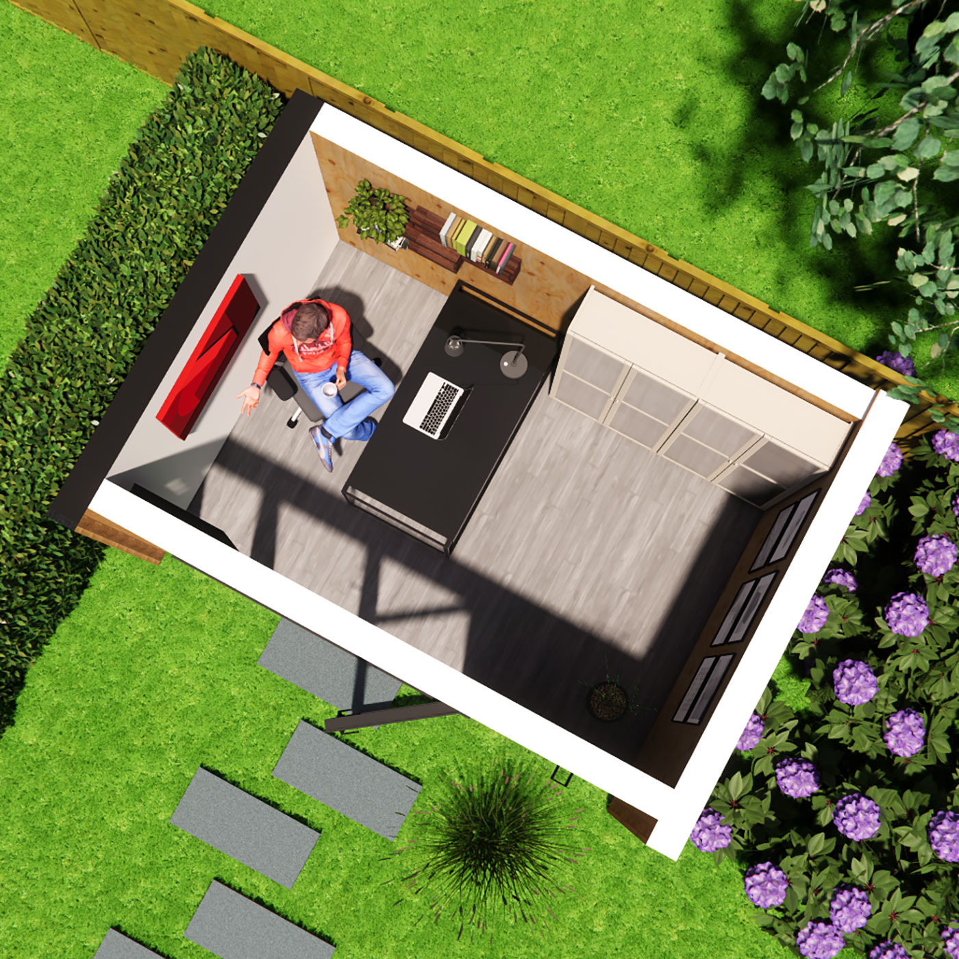 Floorplan visualisation of 2.6m by 3.8m garden office