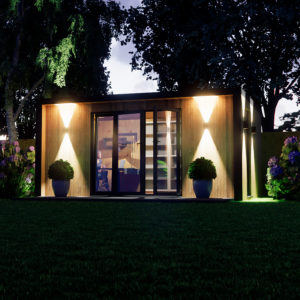 Night time visualisation of 3.2m by 5.0m garden room design