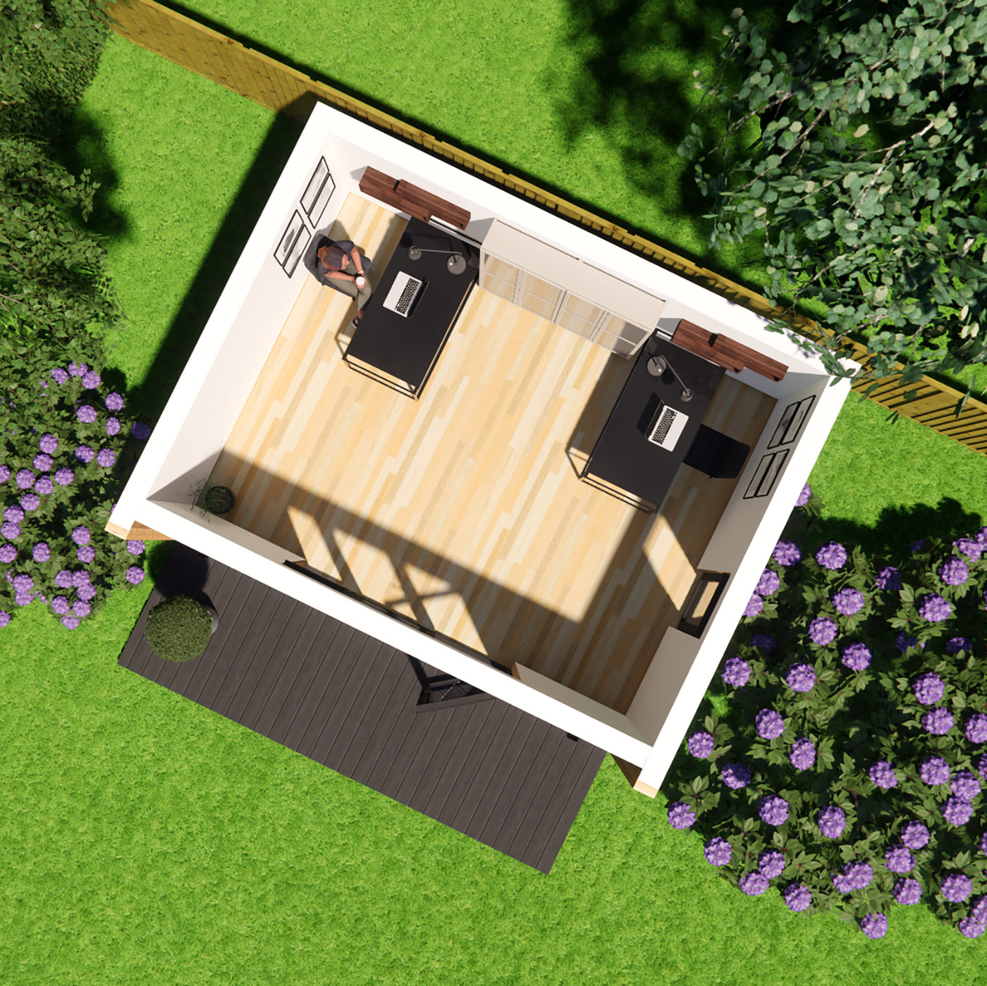 Floorplan visualisation of 3.9m by 5.0m garden office