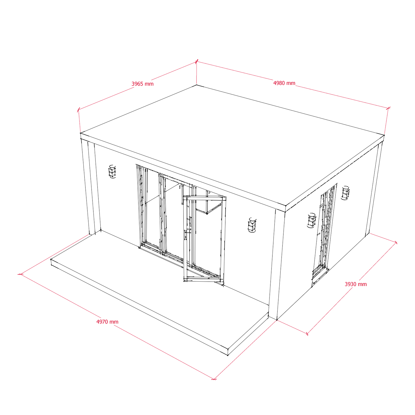 Exterior dimensions of 3.9m by 5.0m garden office
