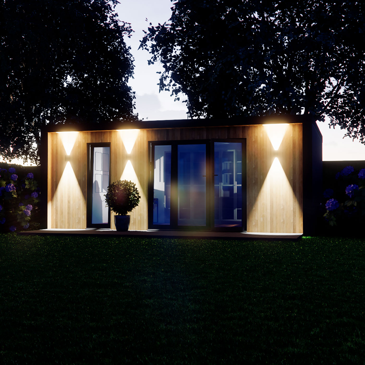 Night time visualisation of 3.9m by 6.2m garden room design