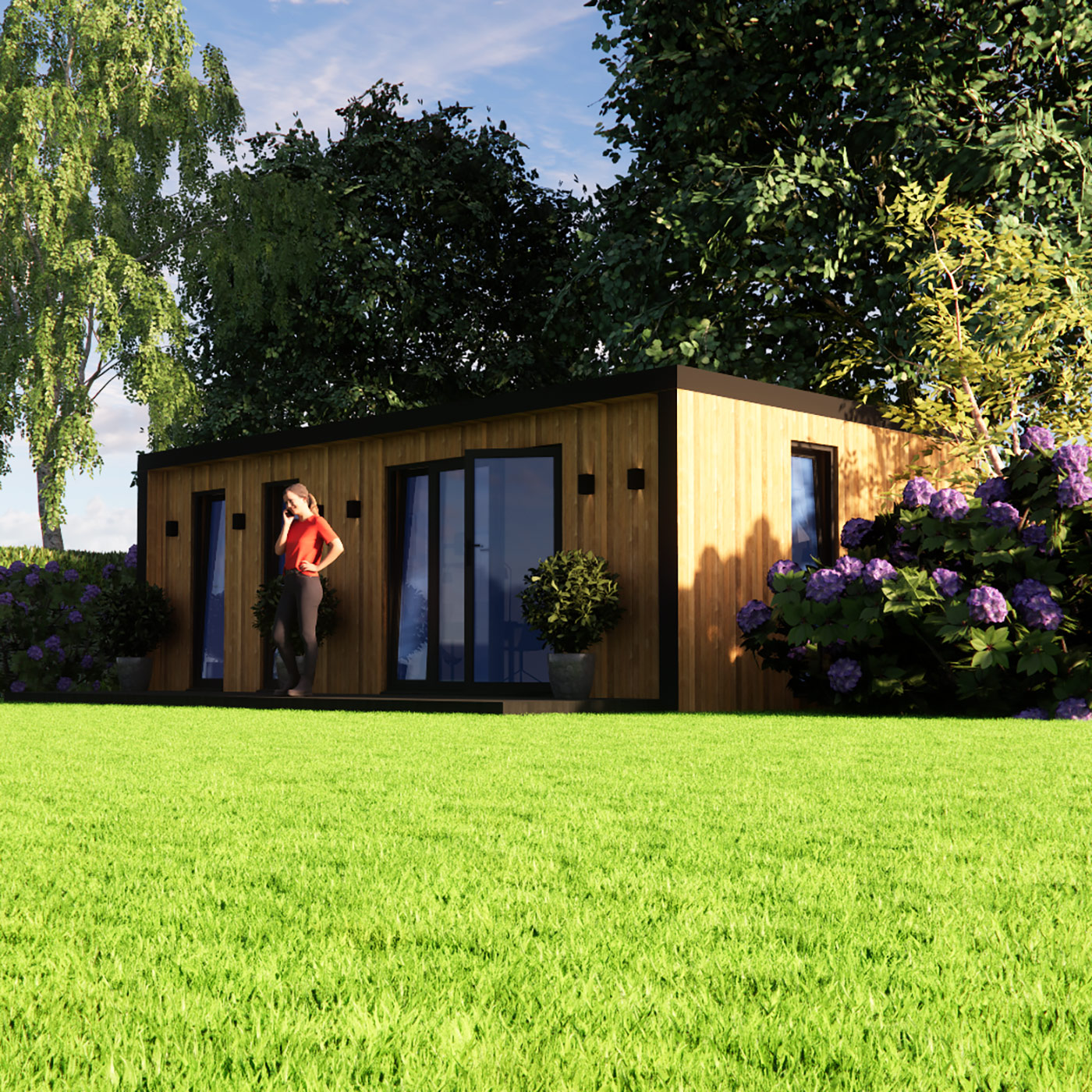 visualisation of 3.9m by 7.4m garden office