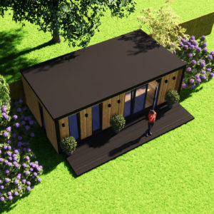 Exterior of 3.9m by 7.4m garden room design