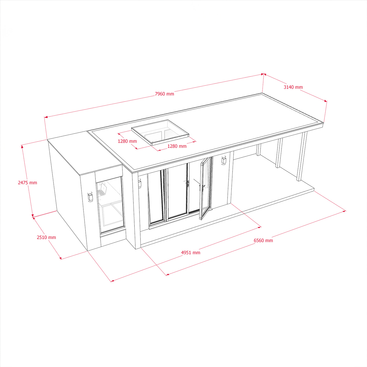 Exterior dimensions of 2.6m by 5.0m garden office